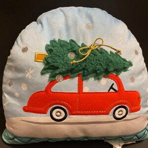 Wonder Shop Snow Globe Design Red Car Christmas Throw Pillow w/ tree on its roof